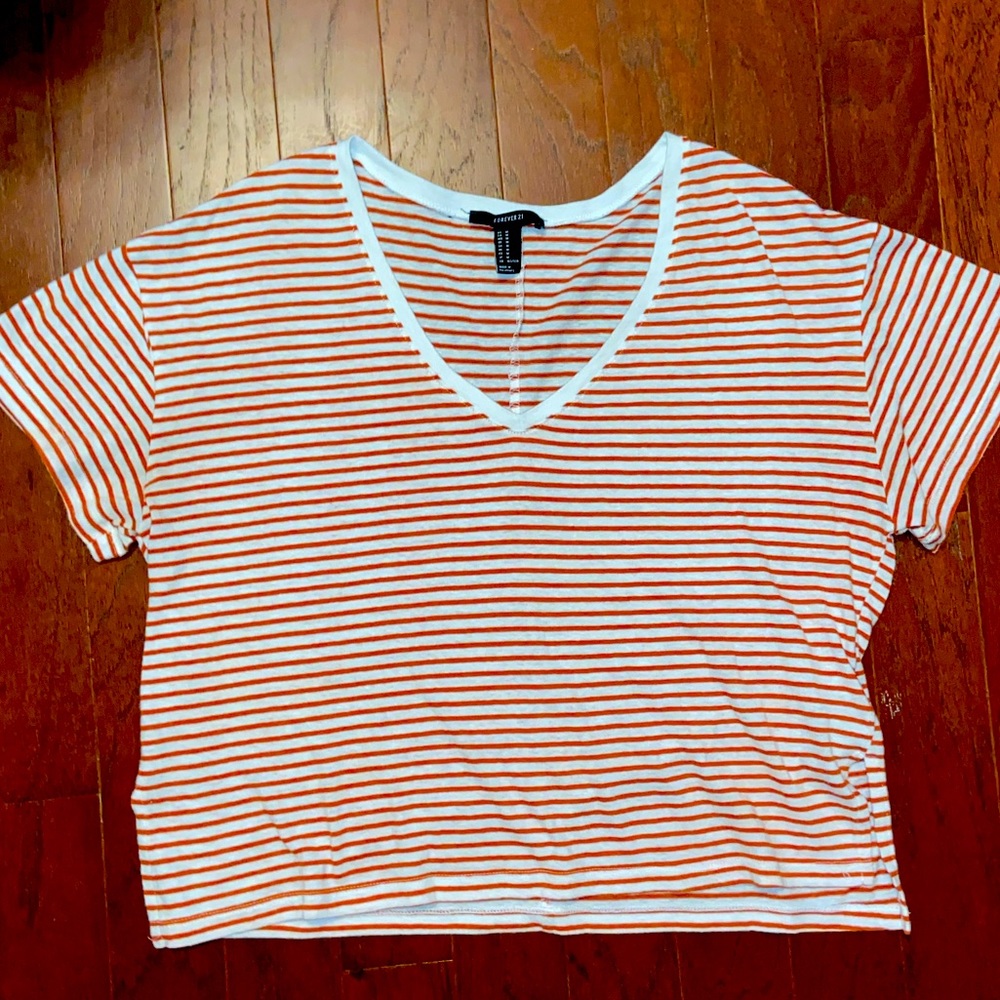 Burnt Orange Striped Cropped Tee